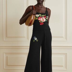 STAUD Floral Embroidered Knit Cami Crop Top Black Size S